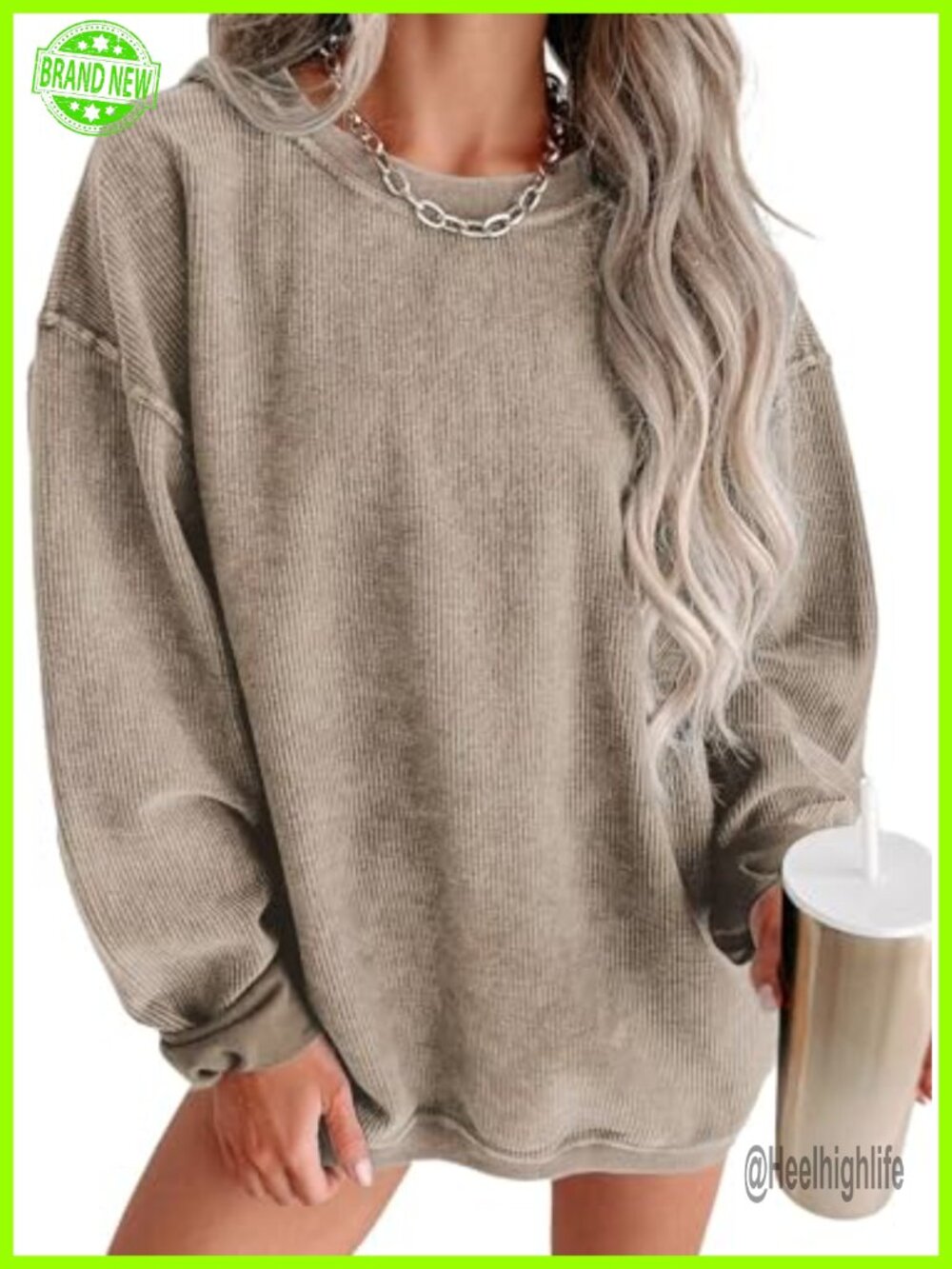 Oversized Corduroy Sweatshirt Long Sleeve Crewneck Pullover for Fall Winter